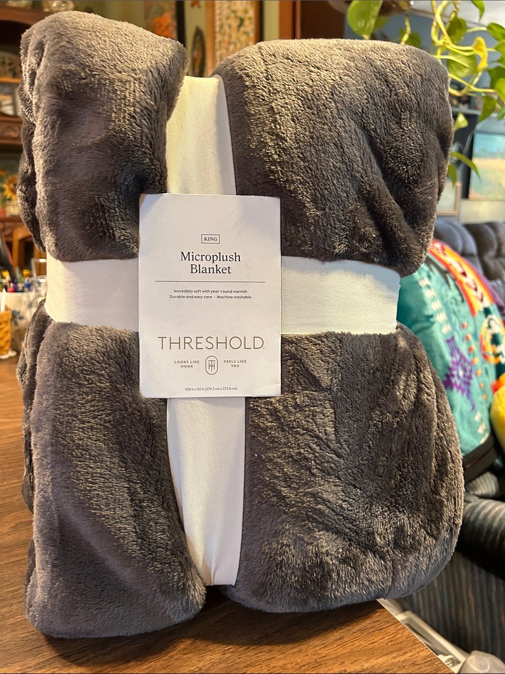 Threshold Plush King Microplush Blanket - Charcoal Gray